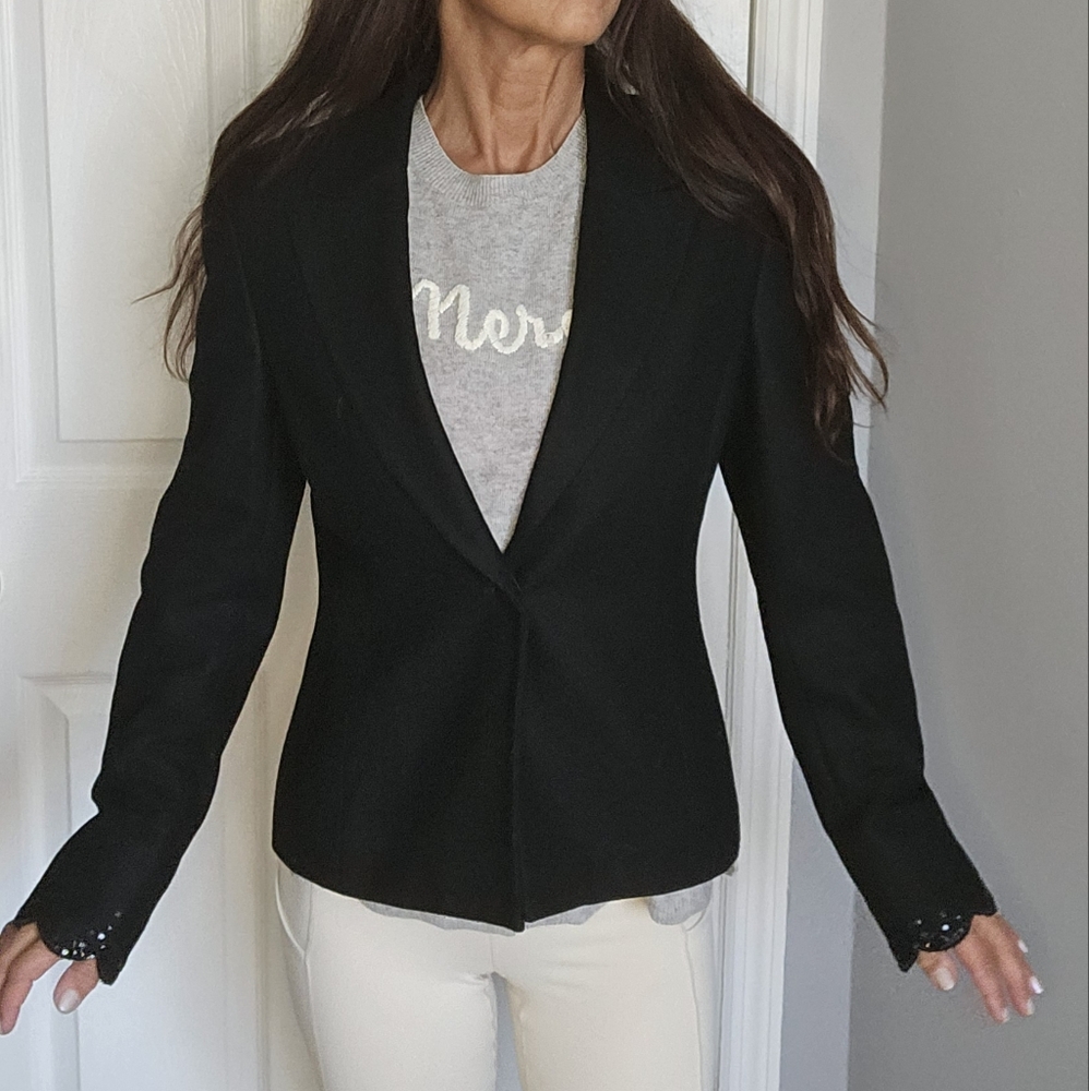 Vitage 90s y2k  Laura Ashley Tailored black beaded  wool blazer